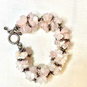 Silpada, rose quartz and sterling chunky bracelet